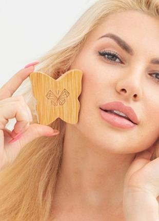Масажна щітка для обличчя, шиї та зони декольте crystallove butterfly travel size, натуральна м'яка щетина.
