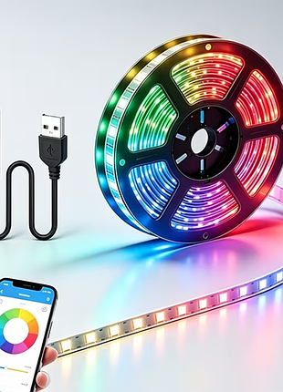 Розумна світлодіодна led стрічка rgb 5050 з bluetooth та usb 4 м керування через додаток lotuslamp x