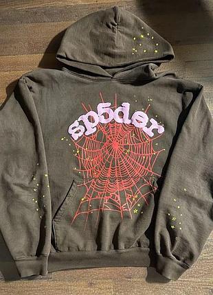 Худи sp5der web logo brown hoodie