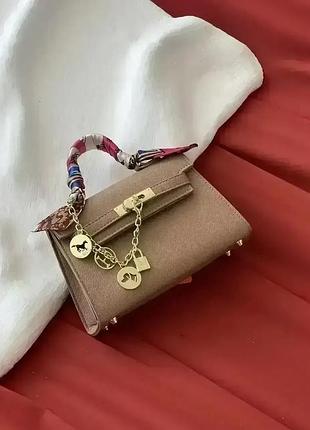 Шкіряна жіноча сумка hermes kelly з хустинкою стильна сумочка для дівчини гермес брендова класична для жінки