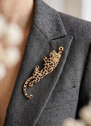 Велика велика брошка леопард, гепард з кристалами, брошка пантера 🐆