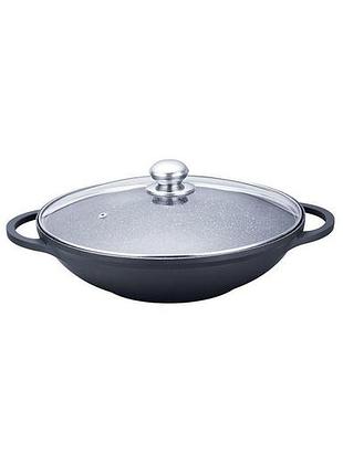 Сковорода wok антипригарна maestro 320 мм з кришкою mr-4832 (mr-4832)