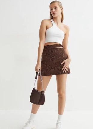 H&m коричнева мініспідниця з металевим кільцем, s/m