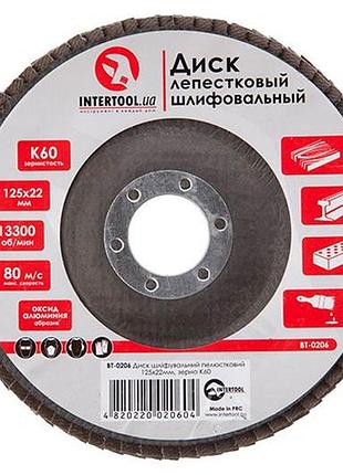Круг лепестковый торцевой intertool 125 мм р60 (bt-0206)