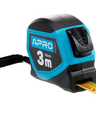 Рулетка apro 3м x 16мм обрезиненная автостоп 1 (500301)