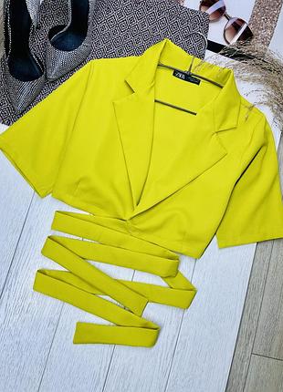 Топ піджак zara l яскравий жакет з зав’язками короткий жакет зара
