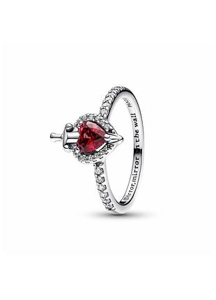 Серебряное кольцо колечко пандора сердце красное злая королева pandora 17.5
