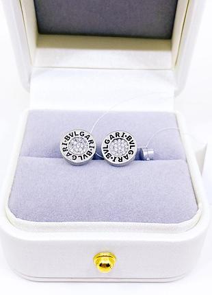 Серьги с камнями логотип булгари bulgari серебро