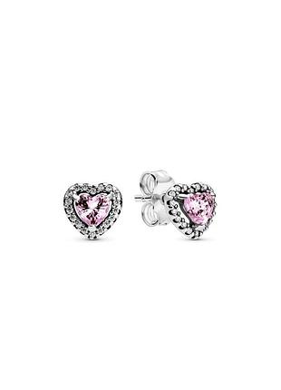 Серебряные серьги пандора сердце сердца с камнями розовыми pandora