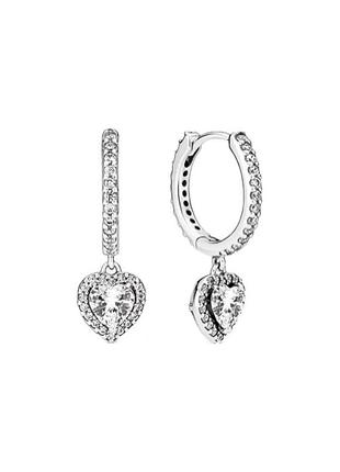 Серебряные серьги пандора сердце сердца с камнями прозрачными pandora