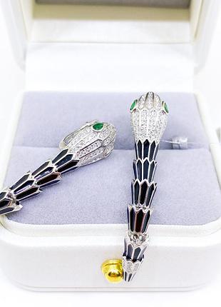 Сережки з камінням змії булгарі bulgari срібло