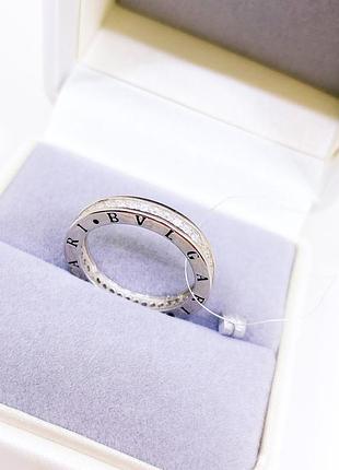 Кольцо колечко с логотипом широкое ряд камней камни серебро булгари bulgari 18