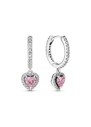 Серебряные серьги пандора сердце сердца с камнями розовыми pandora