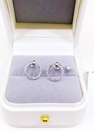 Серьги круглые с камнями закрученный гвоздь картье cartier серебро