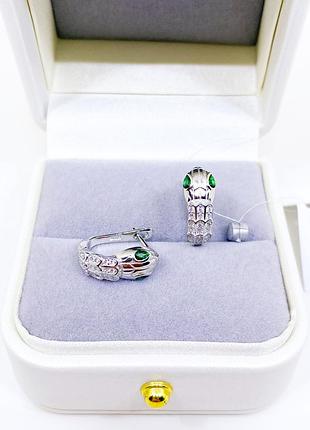 Серьги с камнями змеи булгари bulgari серебро