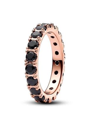 Оригинал original pandora пандора оригинальное серебряное кольцо черные камни дорожка розовое золото 180050c02 15,5