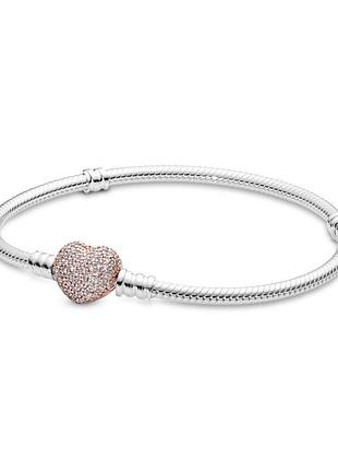 Оригінал original pandora пандора оригінальний срібний браслет рожеве серце 586292cz 21