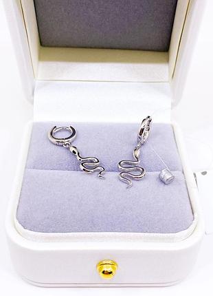 Серьги змеи змейки закрученные серебро