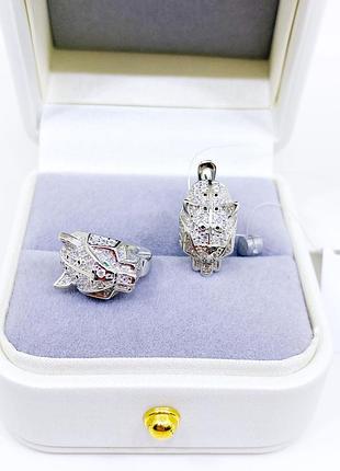 Сережки з камінням тигр картьє cartier срібло