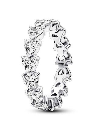 Оригинал original pandora пандора оригинальное серебряное кольцо прозрачное сердце ряд сердец 193103c01 19
