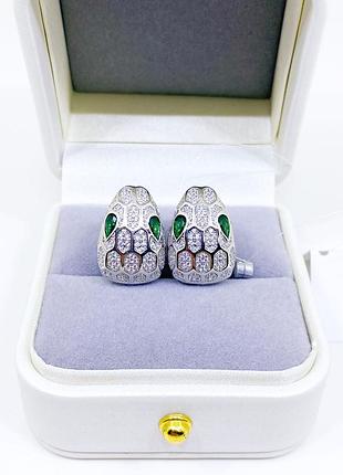 Серьги с камнями змеи булгари bulgari серебро