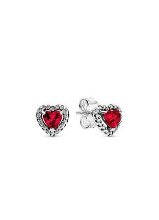 Серебряные серьги пандора сердце сердца с камнями красными pandora
