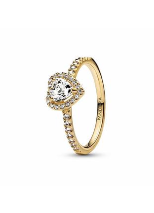Серебряное кольцо колечко пандора сердце прозрачное золото pandora 18.5