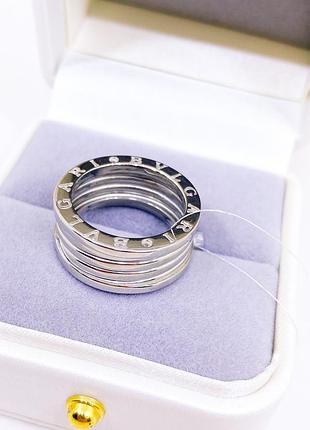 Кольцо колечко с логотипом широкое серебро булгари bulgari 16