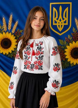 Вышиванка на девочку (подросток) розы 164