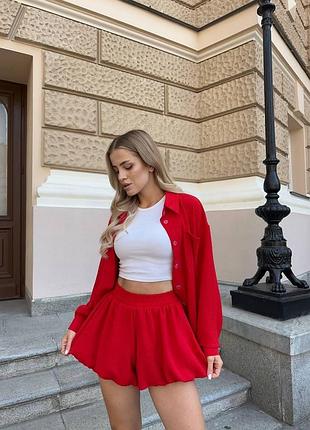 Костюм жіночий двойка сорочка + шорти-спідниця балон, жатка 42/44, червоній