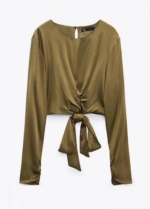 Блуза zara атласная укороченная с завязками спереди m