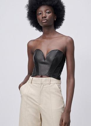 Топ zara зі штучної шкіри на блискавці м