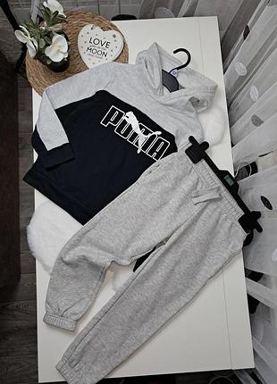 Збірний теплий костюм худі puma оригінал та теплі спортивні штани з начосом на хлопчика 5-6 років