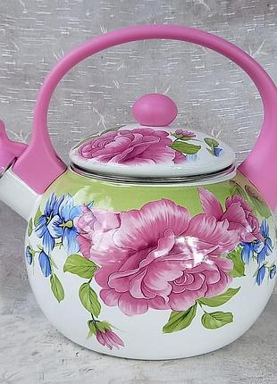 Чайник емальований zauberg pink handle ft-7 "22l" (2,2 л)