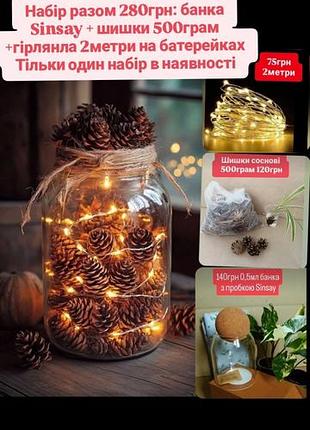 Набор для осенней атмосферы банка sinsay сосновые шишки на гирлянда нить на батареях