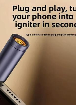 Ветрозащитная usb-c зажигалка type-c mini с поддувом, колпачком, брелоком и ремешком