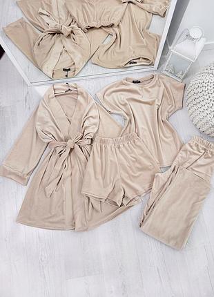 Комплект женский четверка халат футболка шорты штаны evelyn collection l-xl бежевый