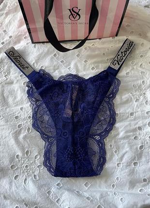 Новые оригинальные трусики victoria's secret very sexy shine strap lace brazilian, синие, s