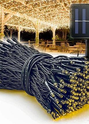 Вулична гірлянда на сонячній батареї 8 mode 9,5 метрів 50 led теплий білий