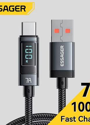 Кабель для заряджання телефону з індикацією pd 100w 7a usb type-а - type-c essager 1 метр