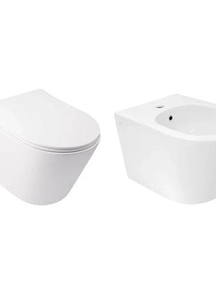Комплект qtap swan 2 в 1: унітаз підвісний rimless + біде підвісне