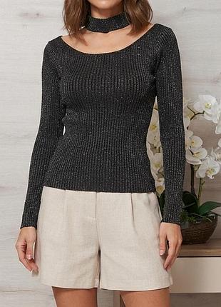 Кофта кофточка гольф рубчик чокер h&amp;m люрекс 57% вискоза невероятная лонгслив трендовая