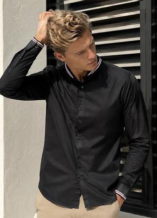 Нова чоловіча приталена сорочка  asos design чорна з коміром-стійкою спортивного типу розмір м s