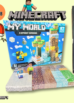 Магнітний конструктор minecraft | 87 блоків + персонажі розвивальна 3d-гра