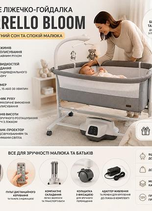 Детская кроватка-качалка carrello bloom crl-10304 anchor grey | 7 режимов укачивания, проектор, мобиль, таймер