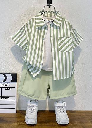 Детский костюм тройка с шортами для мальчика оливковый 110