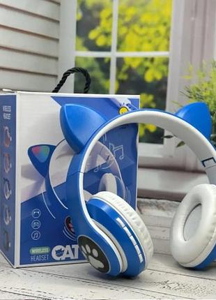 Беспроводные наушники "котики" с подсветкой bluetooth cat ear синие