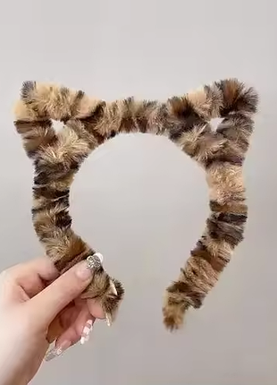 Леопардовый обруч с ушками \ коричневый обруч с ушками кошки \ кошачий обруч с ушками