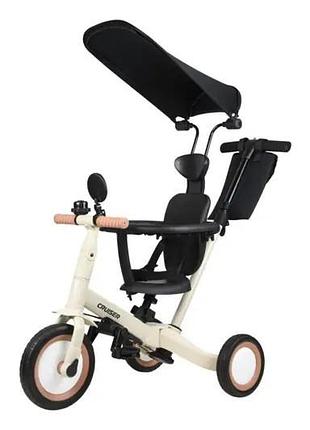 Детский трехколесный биговел велосипед-трансформер maraton tri-cycle versa 5-в-1 с родительской ручкой бежевый