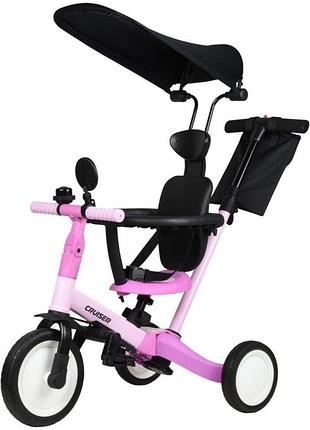 Детский трехколесный биговел велосипед-трансформер maraton tri-cycle versa 5-в-1 с родительской ручкой розовый